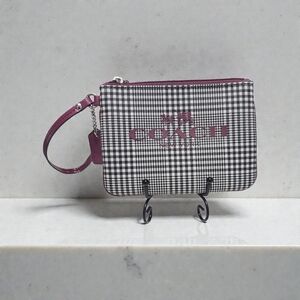 Coach Peyton Glen Coated Canvas Black & White Small Plaid Wristlet
